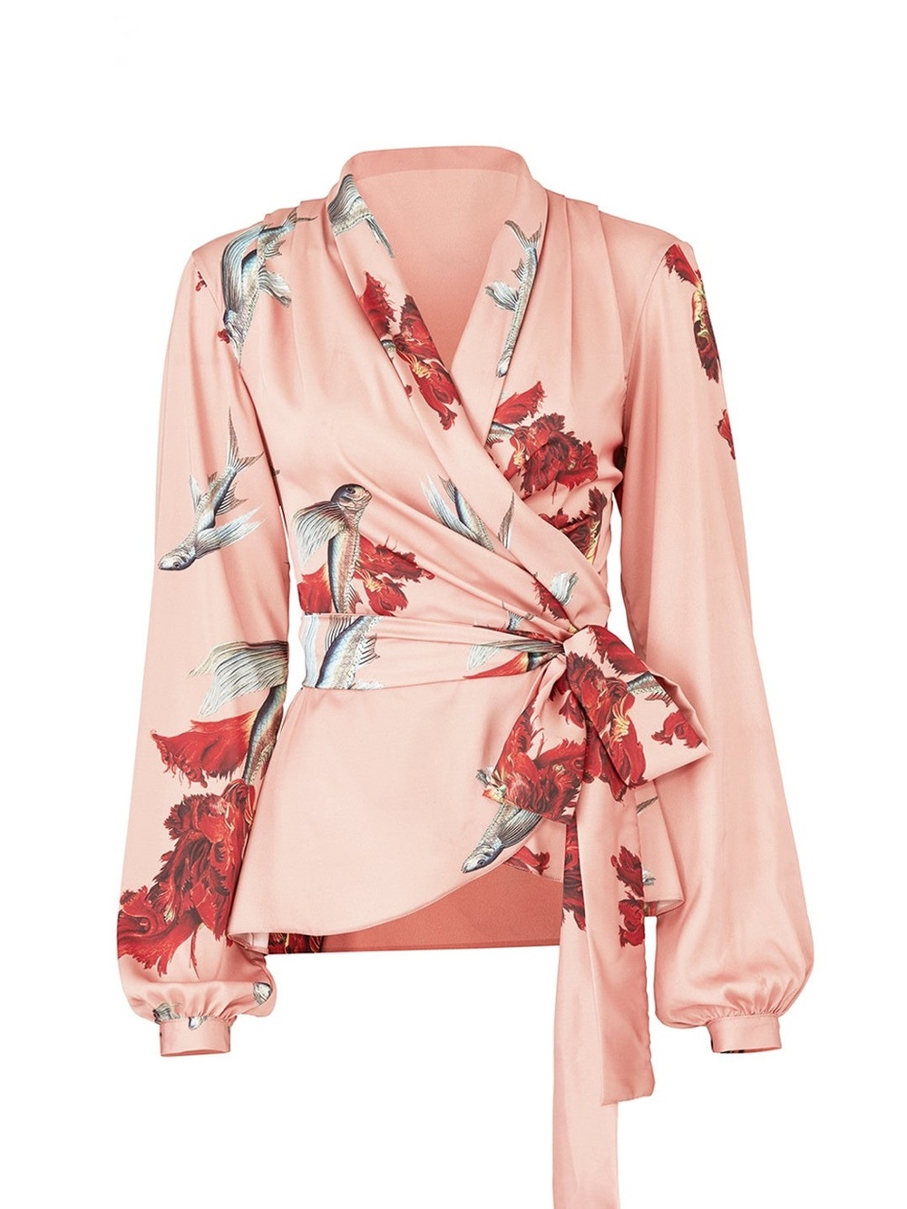 PatBO Peach Floral Cowl-Neck Blouse